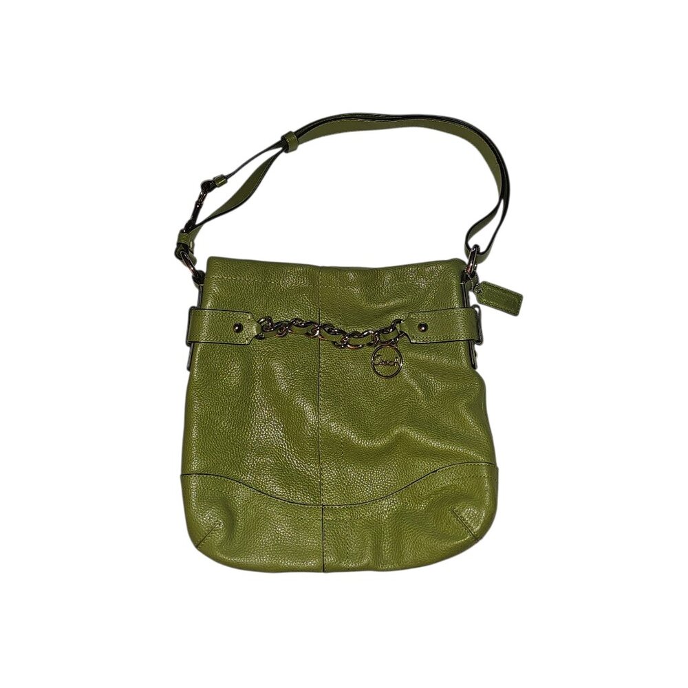 Retired Y2K Coach Chain Duffle Shoulder Bag in Green Olive Pebbled Leather